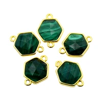 faceted malachite green hexagon gemstone connector gold bezel setting jewelry charms double bail pendant