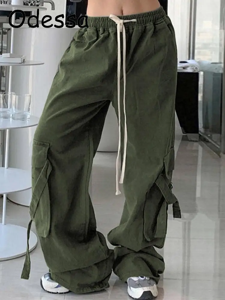 

Odessa Casual Baggy Jeans Women Loose Low Waist Retro Overalls 2022 Harajuku Cargo Pants Big Pockets Lace Up Streetwear Trousers
