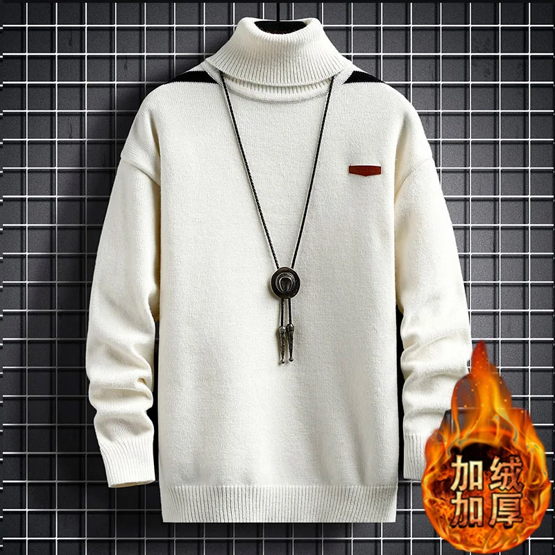 Winter Turtleneck sweater Boys Teenagers Fleece-lined Thick Junior High School Students Woolen Sweater Warm Loose