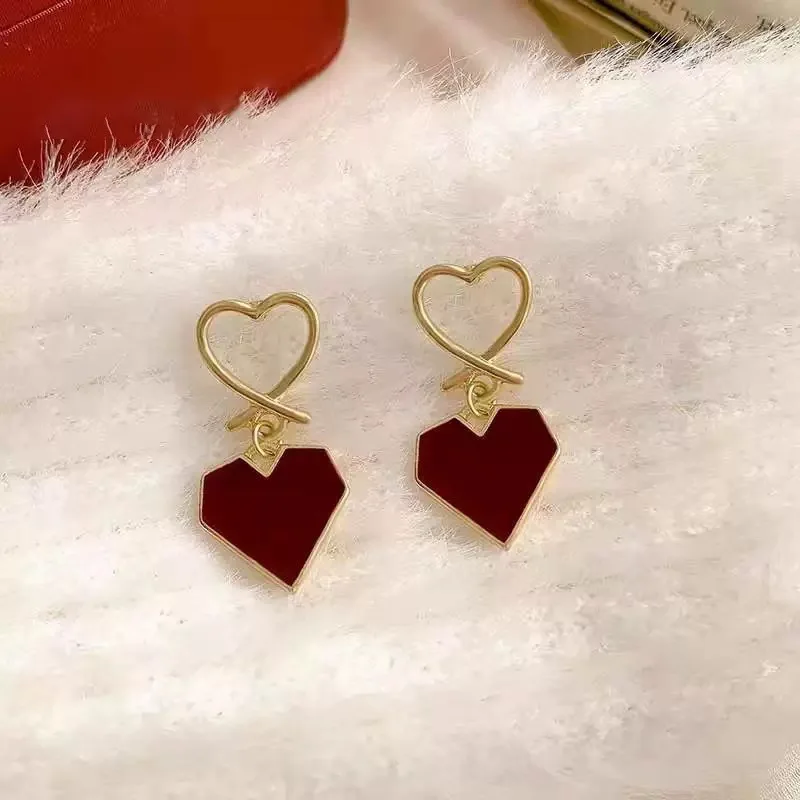 Простой дизайн винно-красные серьги с сердечком для женщин винтажные