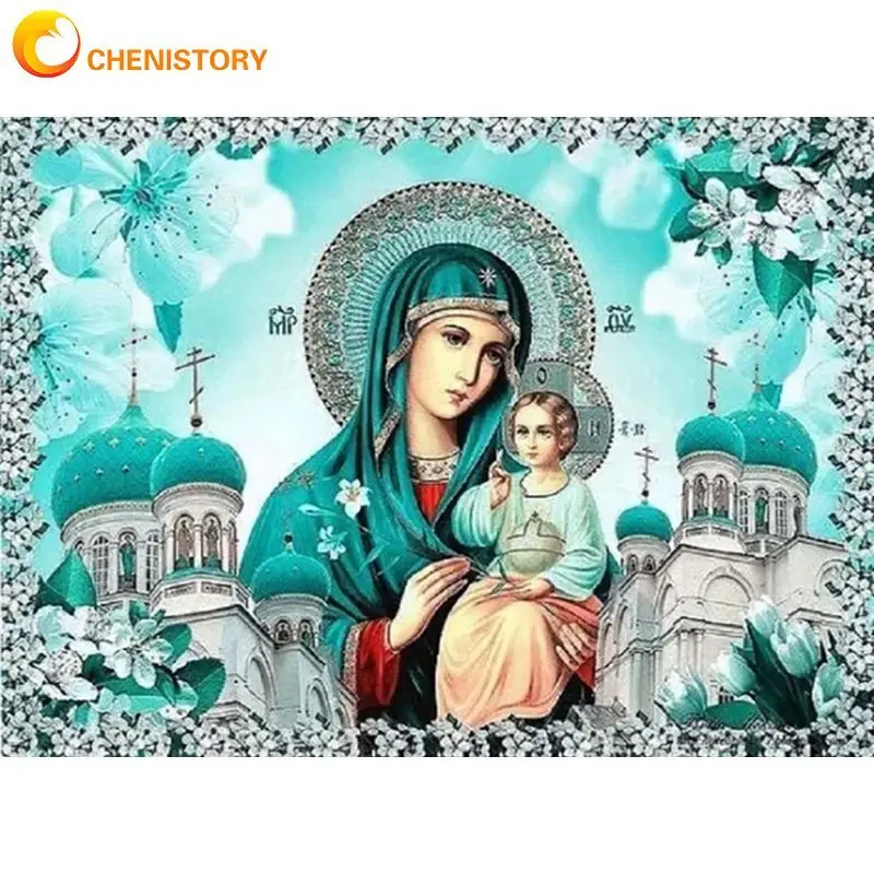 

CHENISTORY Diy 40X50CM Painting By Numbers Kits Virgin And Son Picture By Number Drawing On Canvas Religious Figures Home Decor