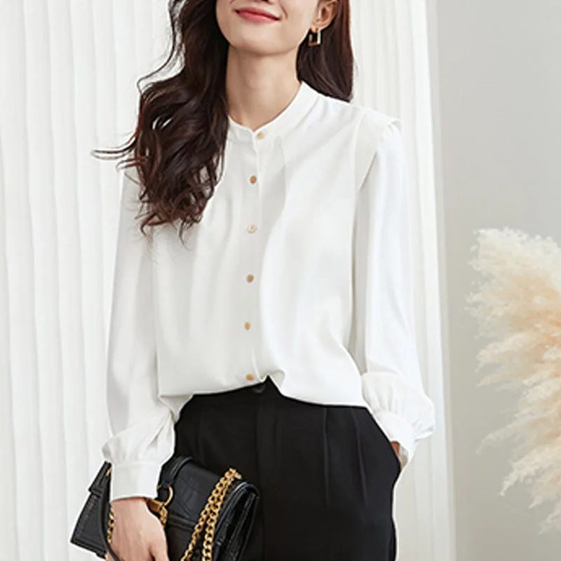 Женская шифоновая блузка с длинным рукавом воротником-стойкой