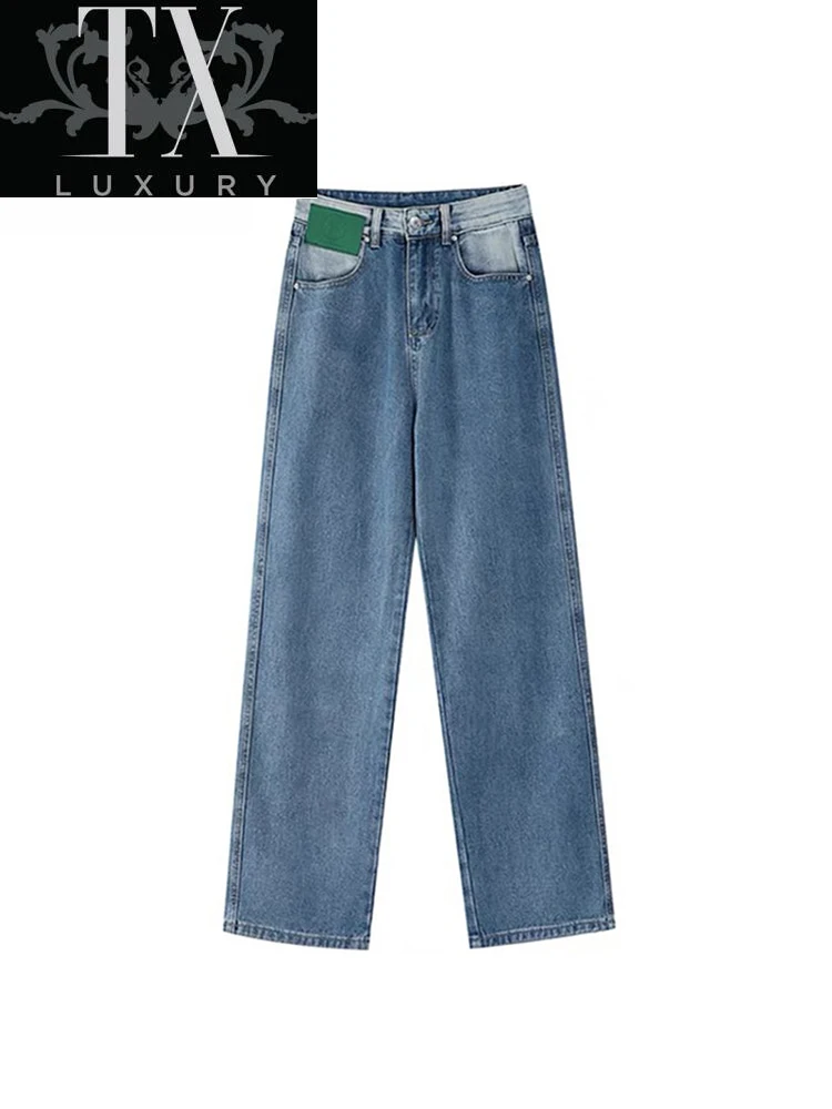 

2022 Baggy Pants Women's Streetwear Gradient High Waist Straight Trouser Fashion Girl Student Jeans Wide Leg Mom Denim Trousers