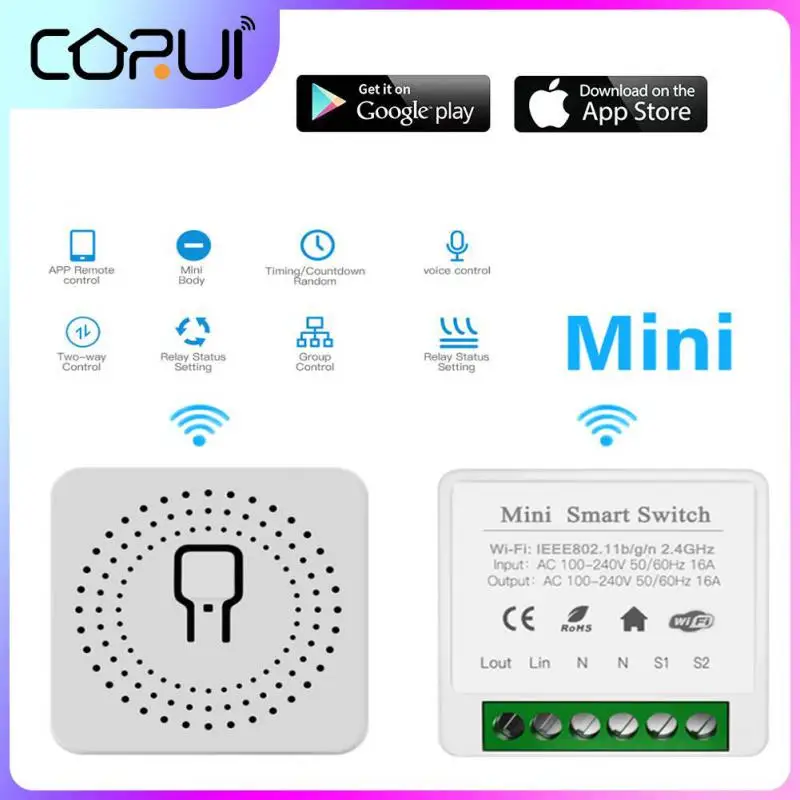 

CORUI MINI Wifi Smart Switch 10/16A 2-way Control Voice Blue-tooth Compatible Automation Automation Work With Alexa Google Home