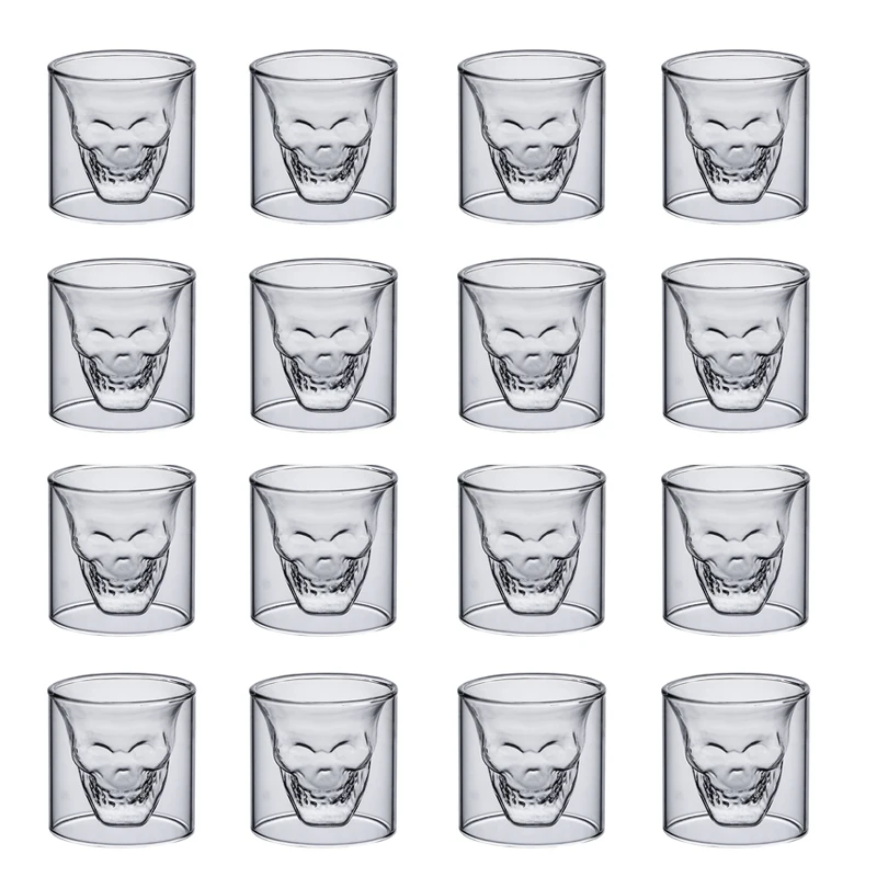 

2-16 шт. чашка с черепом 25 мл двойной прозрачный бокал виски водка Вода Кофе Вино Шампанское кружки молочный коктейль женский набор
