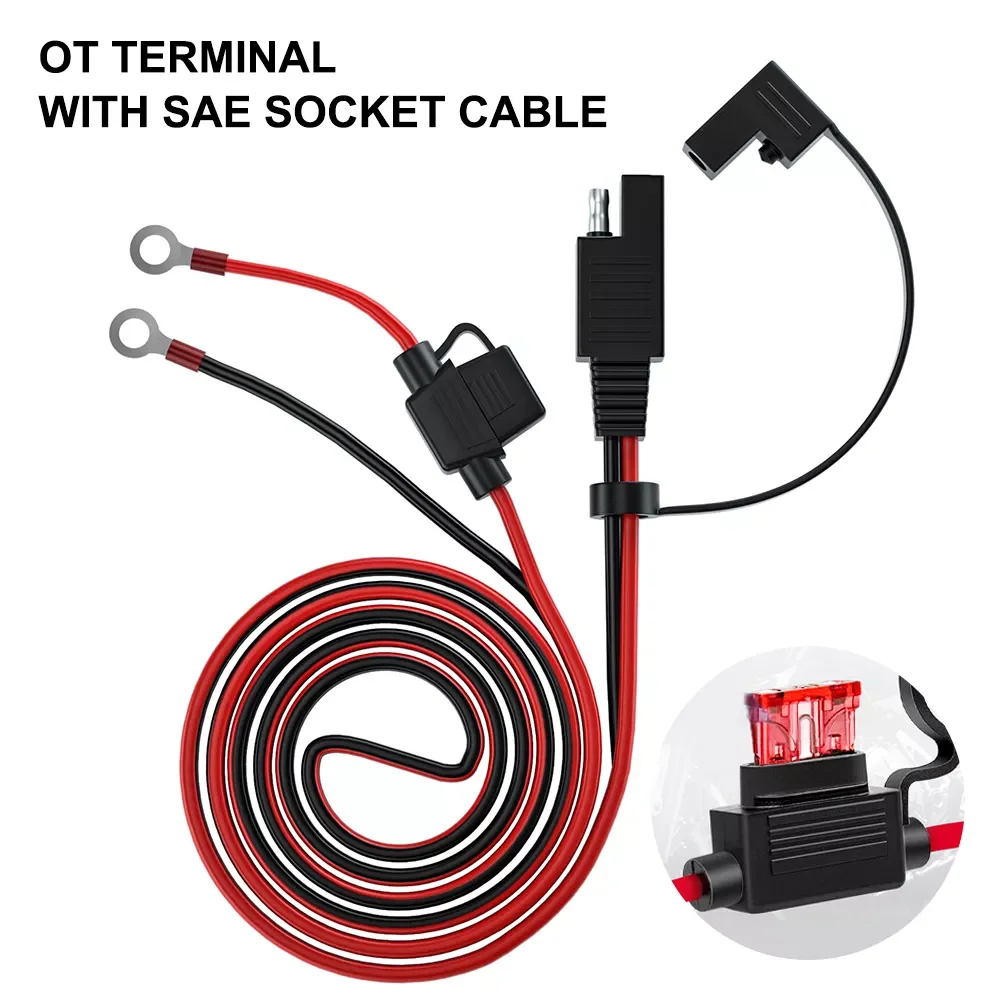 

SAE to O Ring Terminal Connector with 10A Protection Fuse Extension Cord 140cm Cable Connector for Battery Charger/Maintainer