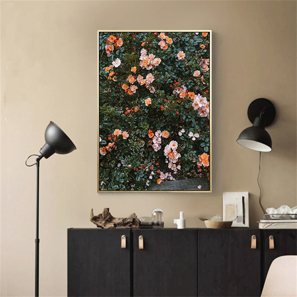 

Scandinavian Flower Wall Art Poster Romantic Wall Of Flower Canvas Painting Green Leaf Floral Art Print Modern Living Room Decor