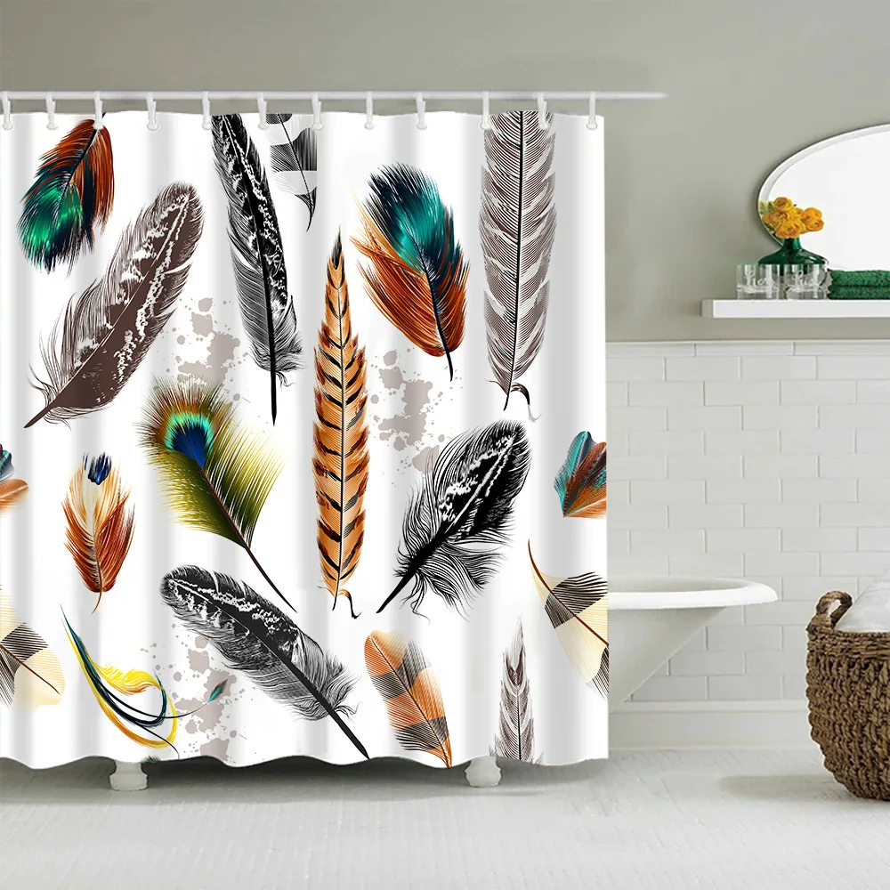 

3D Colorful Feather Shower Curtain Peacock Feathers Fashion Bathroom Curtains Sets for Bathtub Decor Polyester Fabric Durable