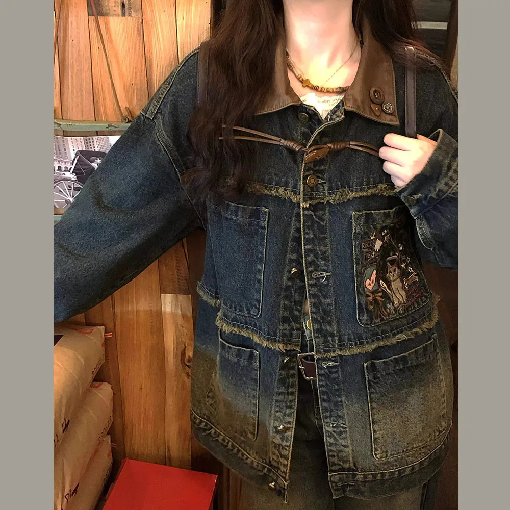 Милые джинсовые пальто в американском стиле ретро весенне-осенняя шикарная