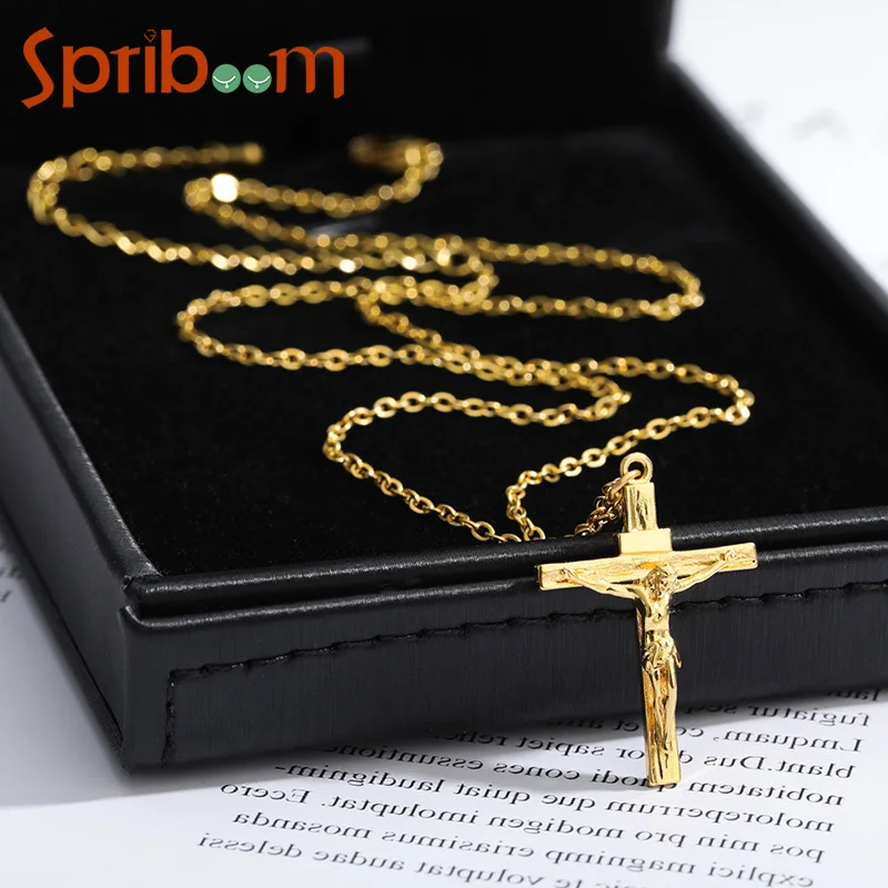 

Cross Pendant Necklace for Women Men Christian Jesus Chain Necklaces Gold Color Religion Jewelry Prayer Baptism Gift