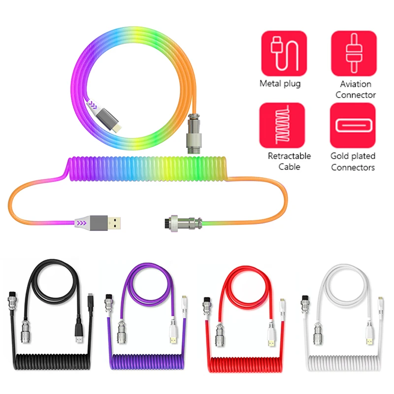 

Mechanical Keyboard Cable Aviation Connector Coiled Type C USB Cable For Aviator Connector Spiral Paracord with Sleeve