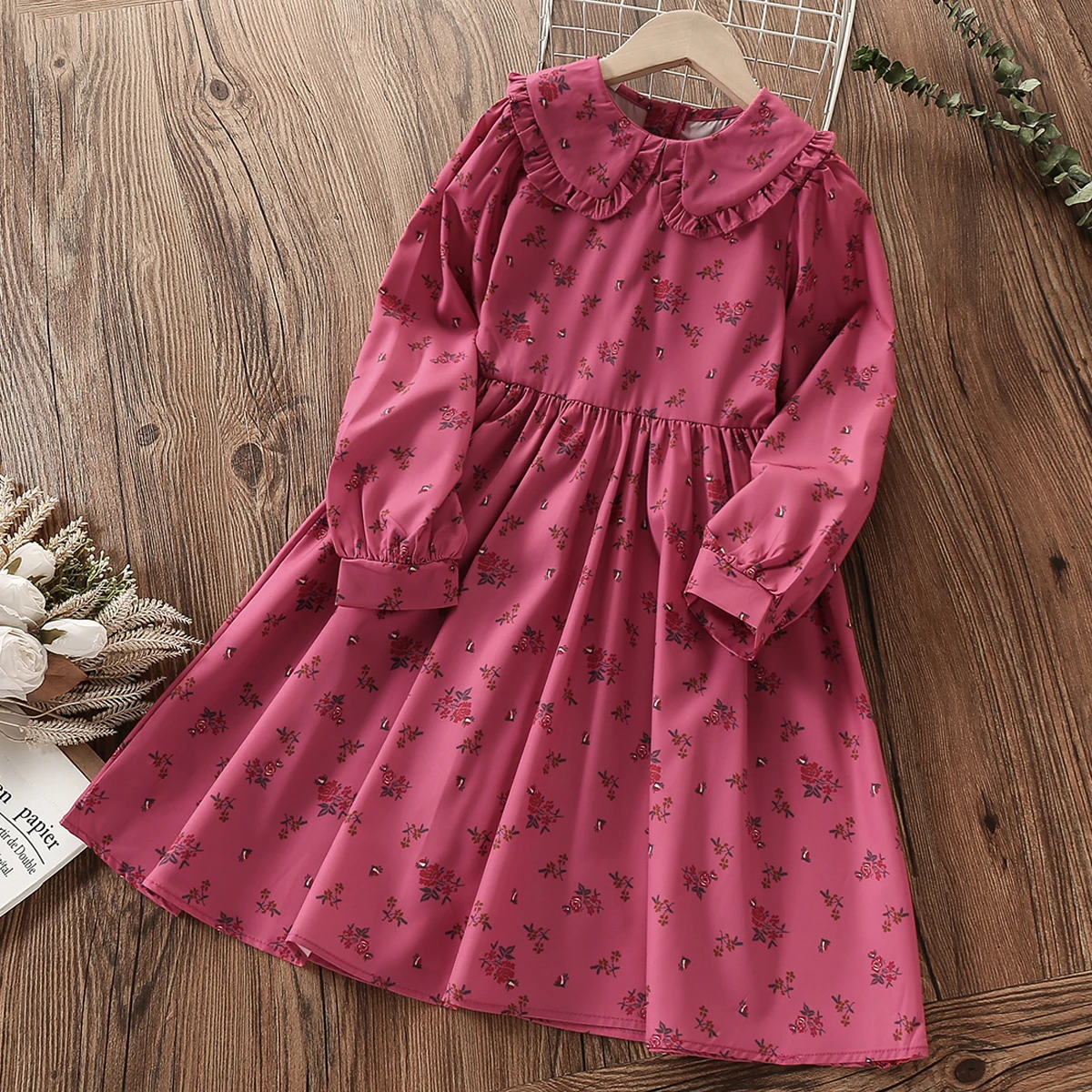 

Baby Kids Dresses for Girls Clothing Pink Flower Spring Autumn Teenagers School Costume Dress Children Vestidos 8 10 11 12 Years