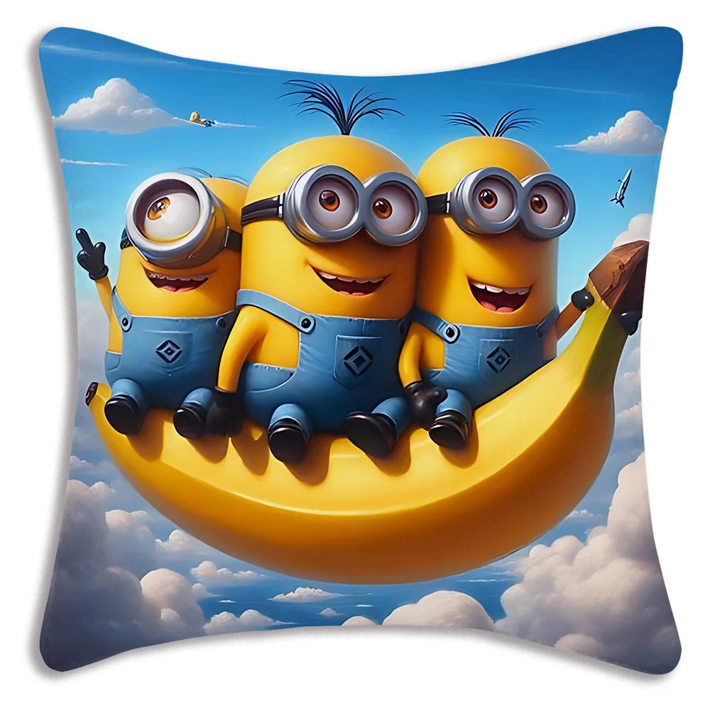 Pillow Covers Cartoon Funny For M-Minionss Sofa Decorative Home Double-sided Printing Short Plush Cute Cushion Cover
