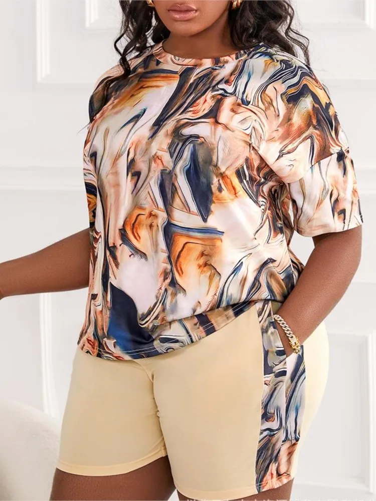 Летний женский новый модный повседневный костюм с принтом тай-дай облегающие