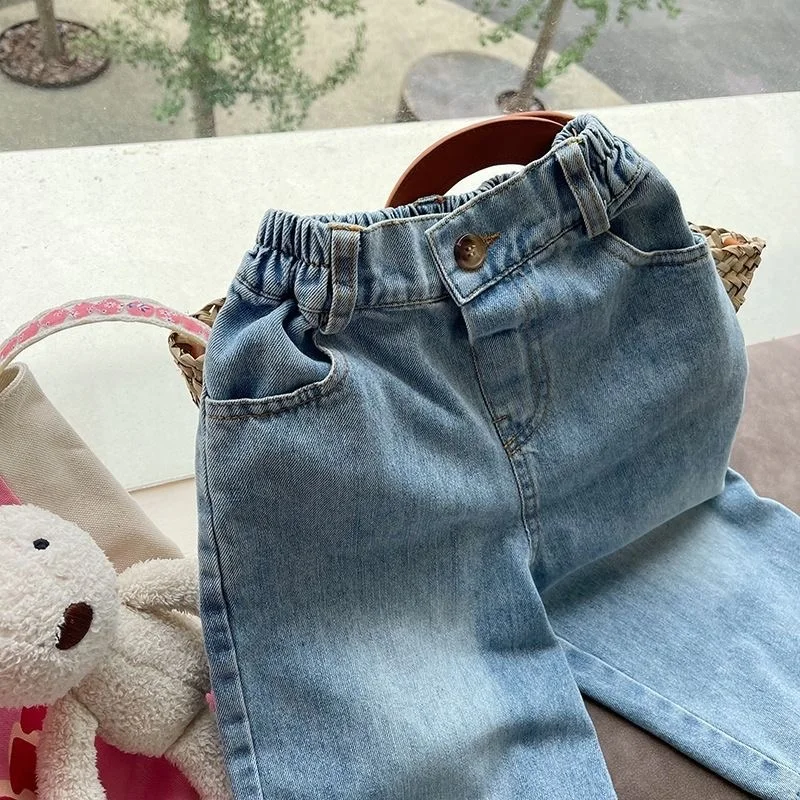 Fashion Baby Girl Boy Wide Leg Jeans Pant Cotton Shirt Infant Toddler Child Loose Denim Trousers Casual  Baby Clothes 1-7Y images - 6