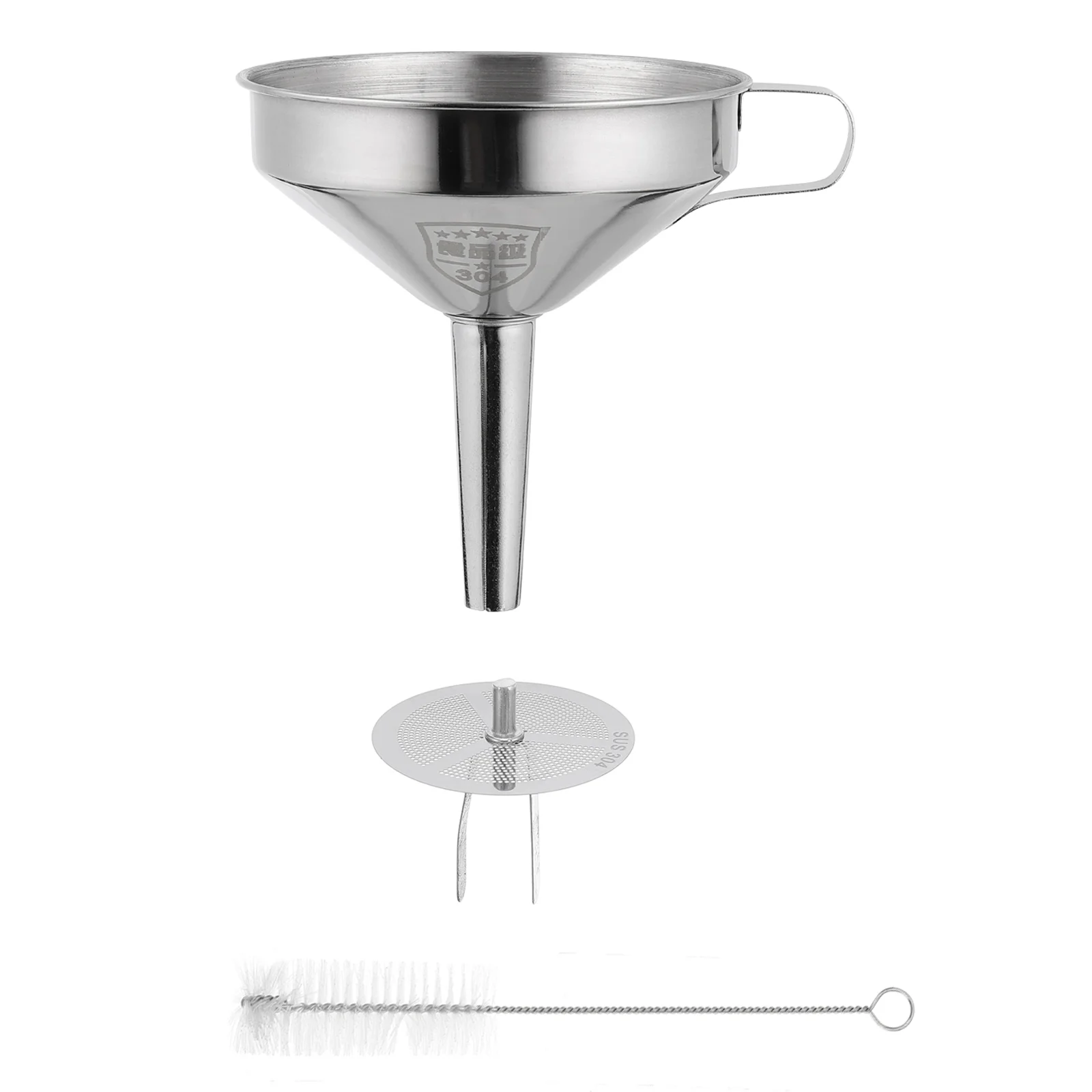 

1 Set Kitchen Funnel with Strainer Cleaning Brush Metal Funnel Kitchen Gadget