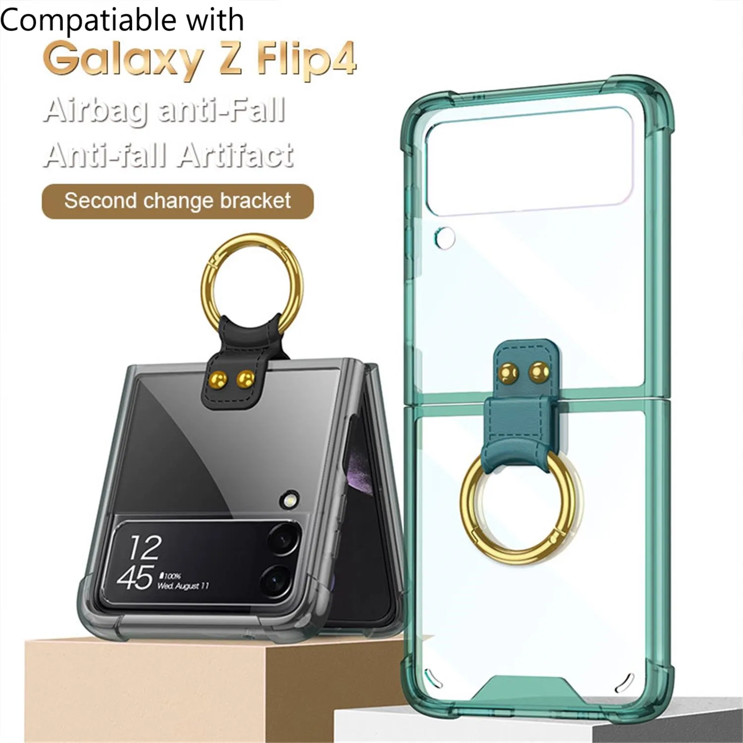 

For Samsung Galaxy Z Flip 4 5G Case Transparent Bumper Silicone TPU Phone Cover For Samsung Z Flip 4 Z Flip4 Coque With Hook
