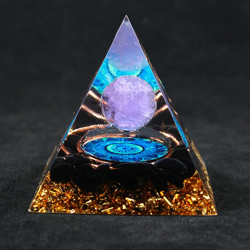 

Pyramid Meditation Tool Energy Generator Orgone Pyramid Amethyst Peridot Healing Natural Crystal Reiki Chakra Generator Orgonite