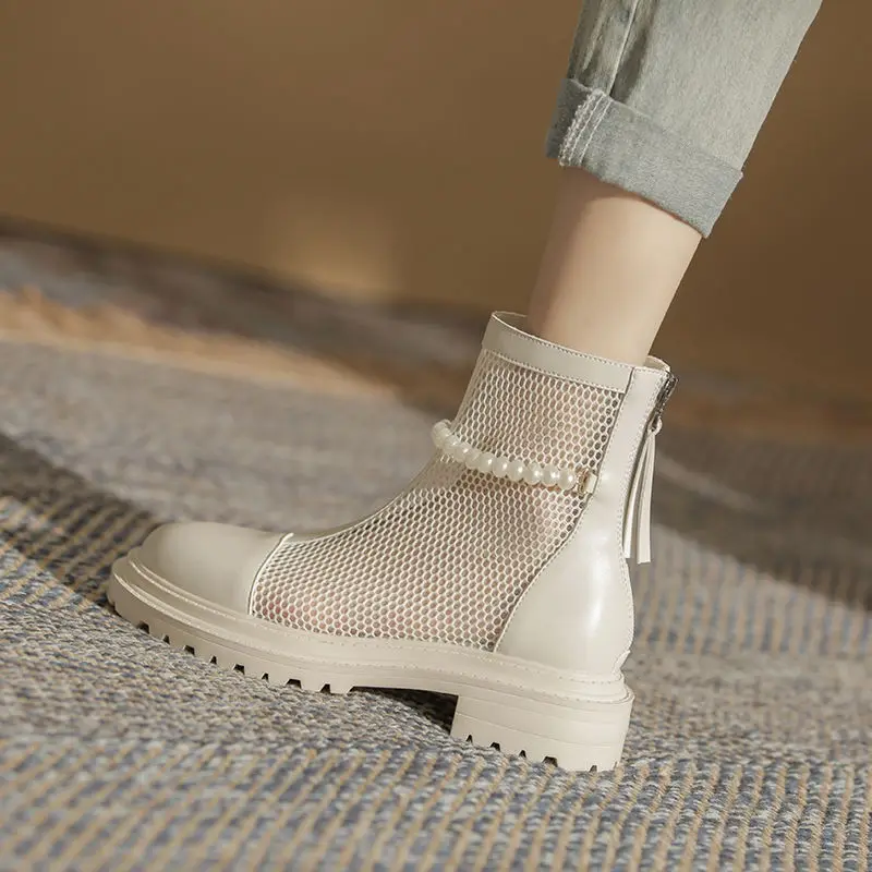 Летние сетчатые ботинки женские крутые ажурные британские ботильоны на плоской