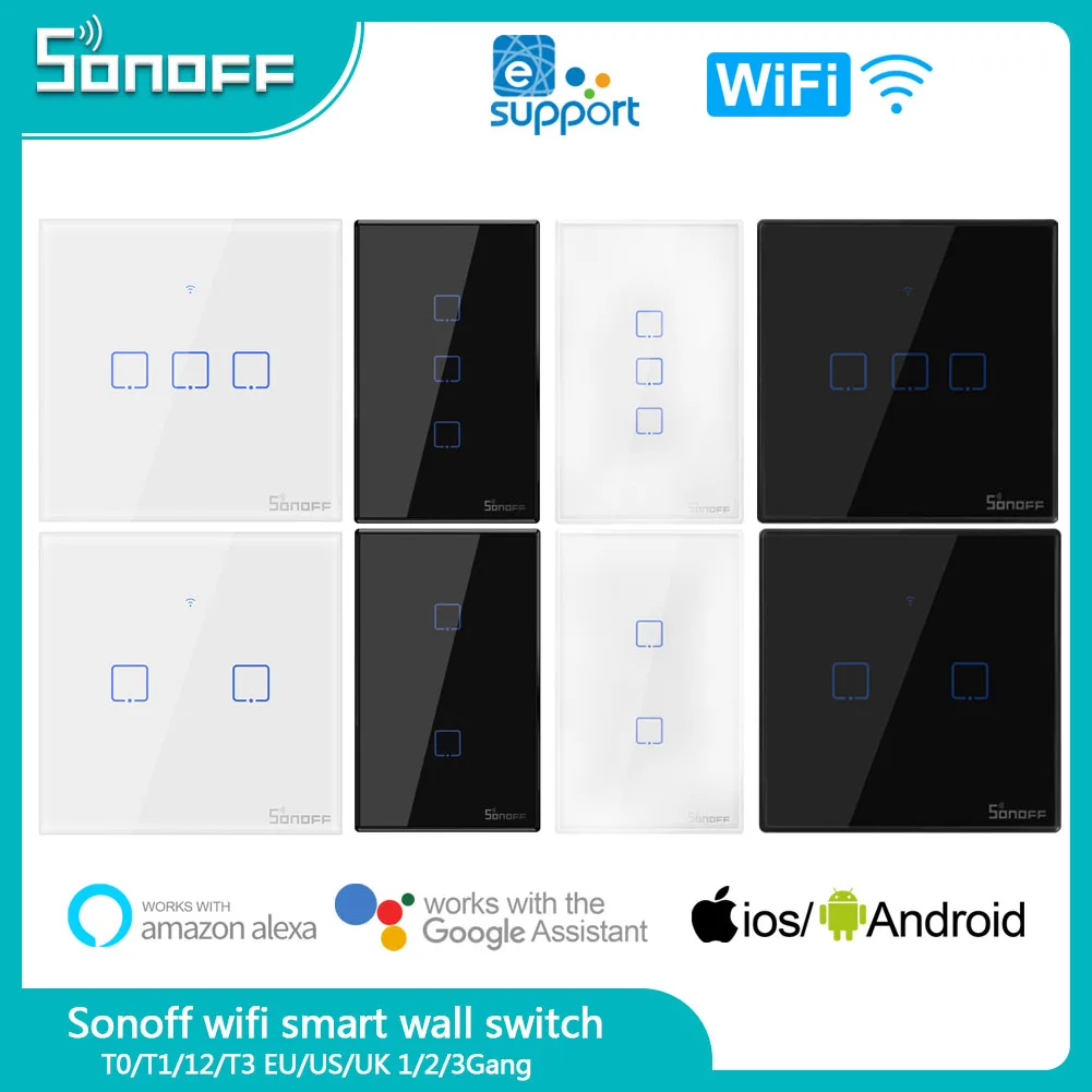 

SONOFF T1/T2/T3/T0 EU/UK/US 1/2/3Gang WiFi Smart Wall Touch Switch TX ALL Smart Home Control Via Ewelink APP/RF433/Voice/Touch