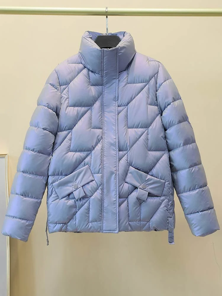 2022 Glossy Winter Jacket Women Short Parkas Thicken Outerwear Solid Coats Female Winter Down Cotton Padded Jacket