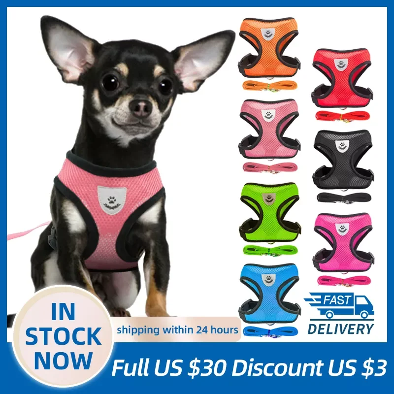 

Dogs Puppy Harness Collar Cat Dog Adjustable Vest Walking Lead Leash Soft Breathable Polyester Mesh Harness For Small Medium Pet