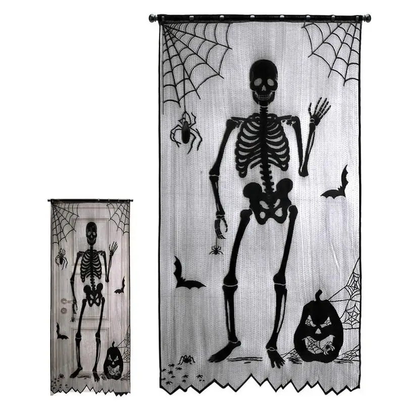 

Spooky Door Curtains Halloween Decor Polyester Door Curtains 102x210cm/40x82in Anti-Fade Spooky Skeleton Decoration Window