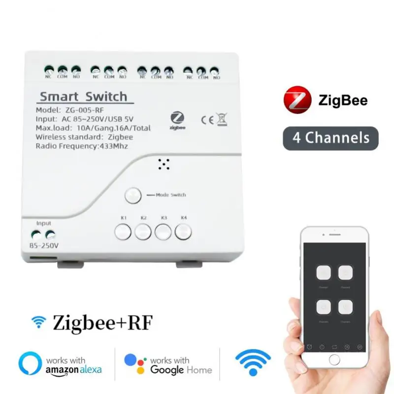 

Tuya Smart Zigbee Motor Switch Module 4CH DC 12V RF433 Radio Remote Control 4 Channels Inching Relay For Alexa Google Home