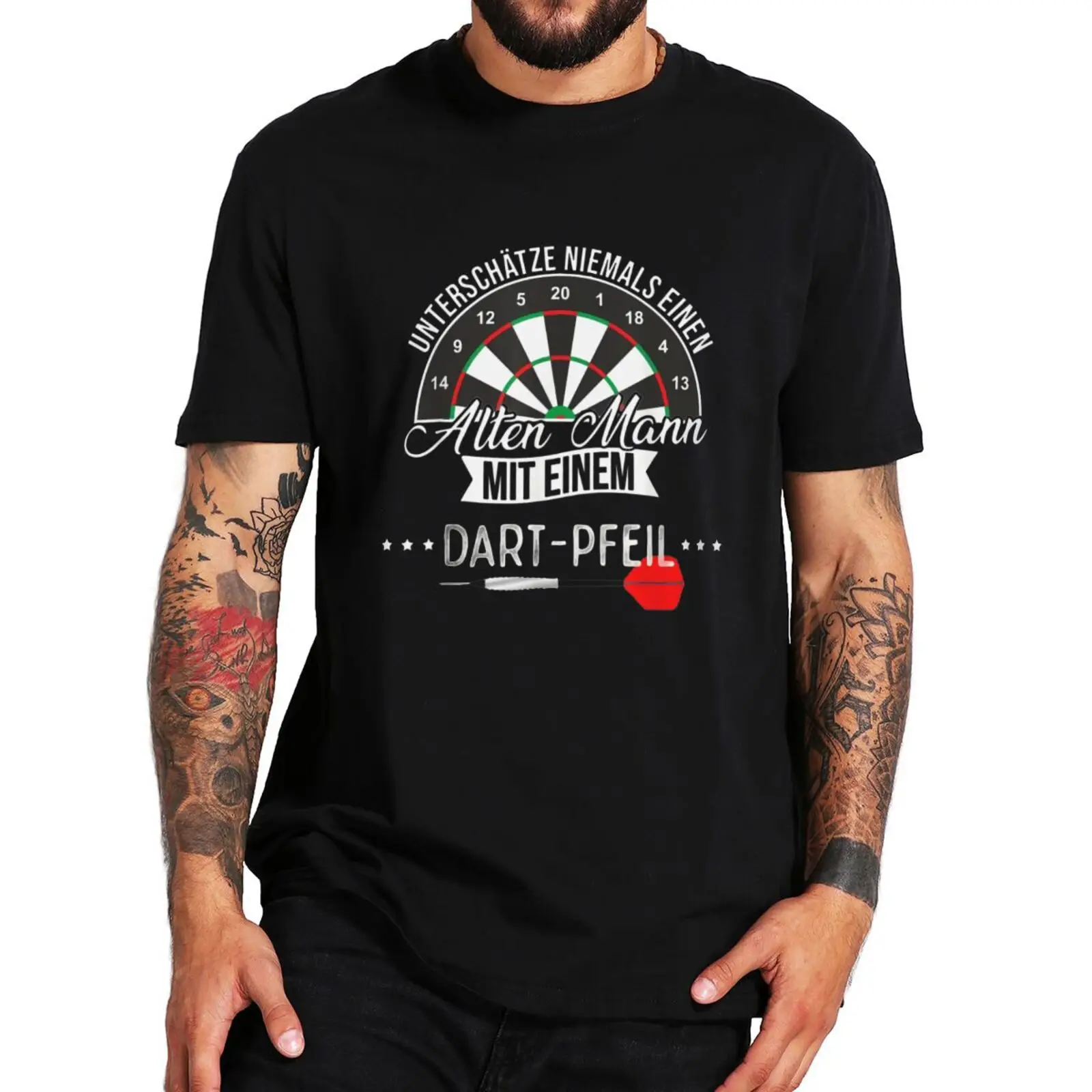 

Never Underestimate An Old Man With Dart-Pefil T Shirt Funny Frennch Texts Humor Tops Casual Soft Cotton Unisex T-shirt