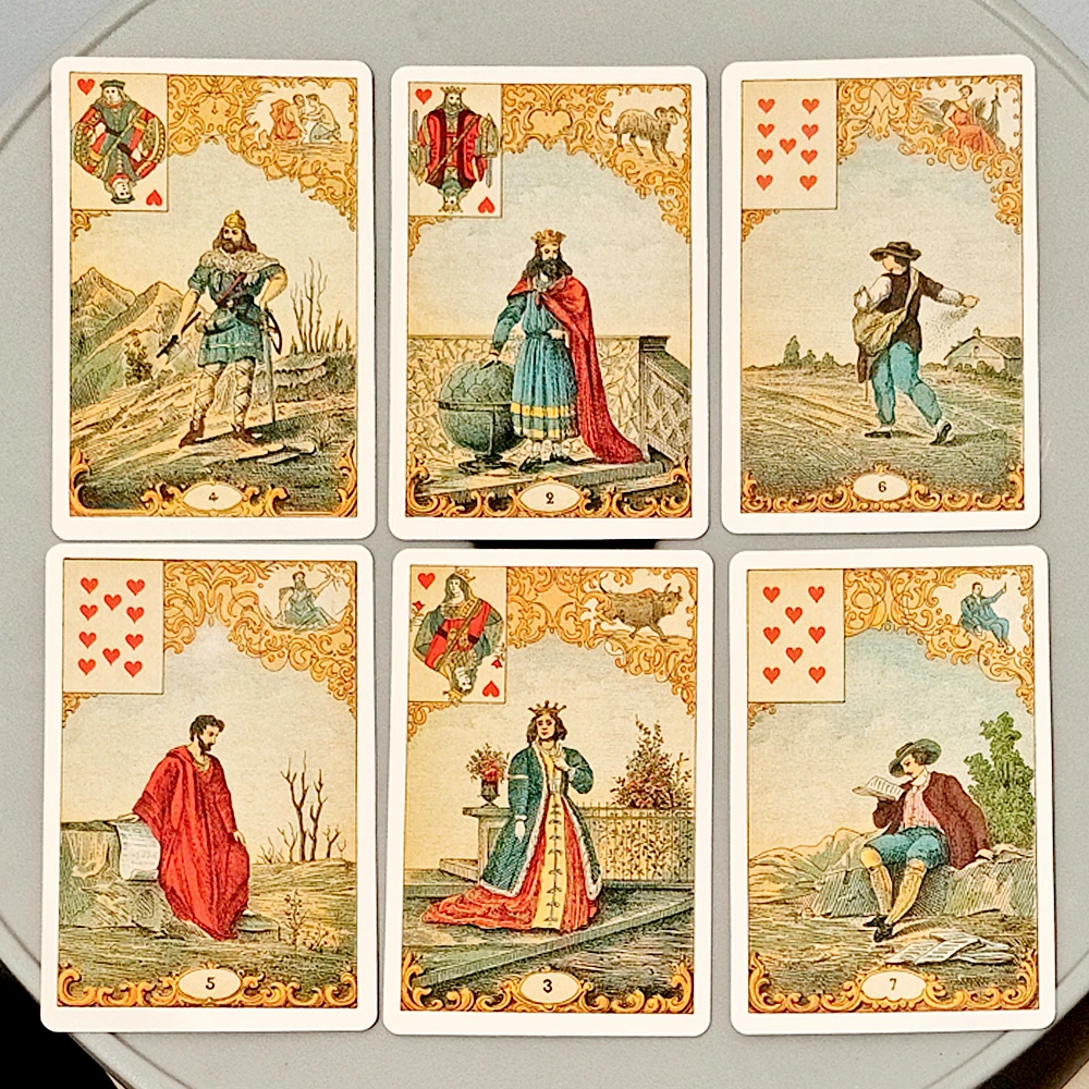 Фото Винтажные антикварные карты для предсказаний, 9*6 см, колода из 32 карт Oracle Le Jeu Du Destin Antique, традиционные карты для картомантии №2