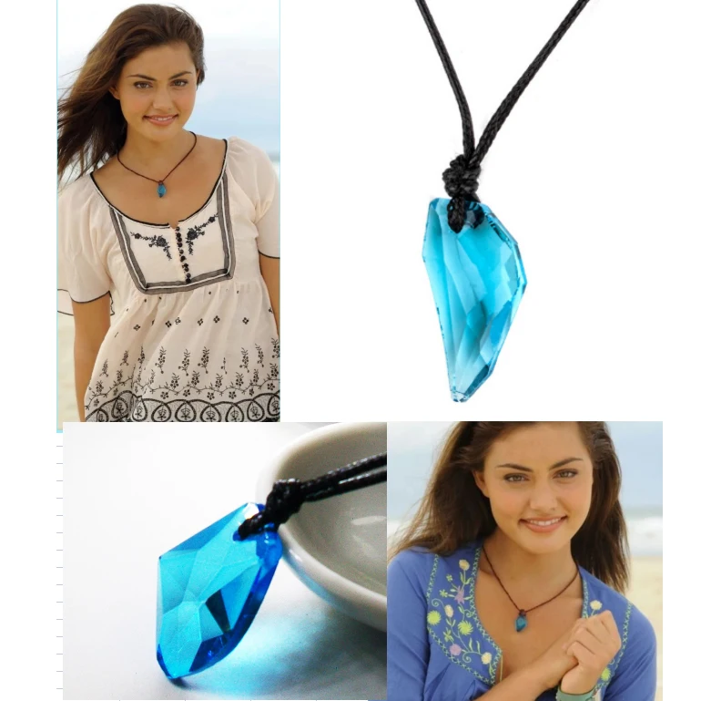 Classic Tv Series H2o Necklace Fashion Resin Moonstone Pendant Just Add Water Blue Stone Mako Mermaid Jewelry Film Gift