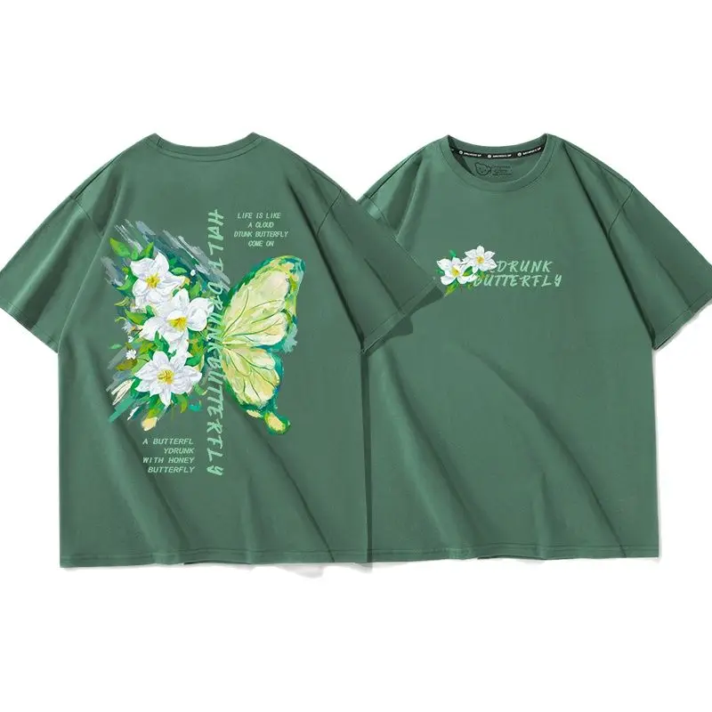 

Модная мужская и женская футболка, парные повседневные топы в Корейском стиле ретро, трендовые брендовые высококачественные однотонные хлопковые с принтом и короткими рукавами