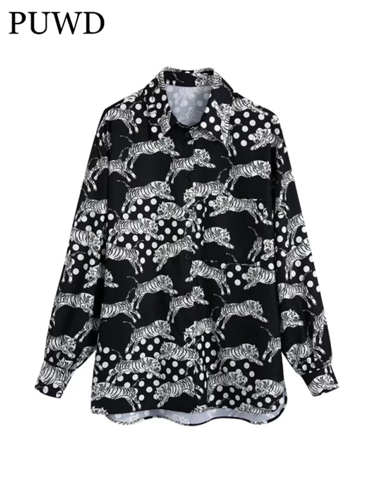 

Женская блузка с отложным воротником, длинным рукавом и принтом