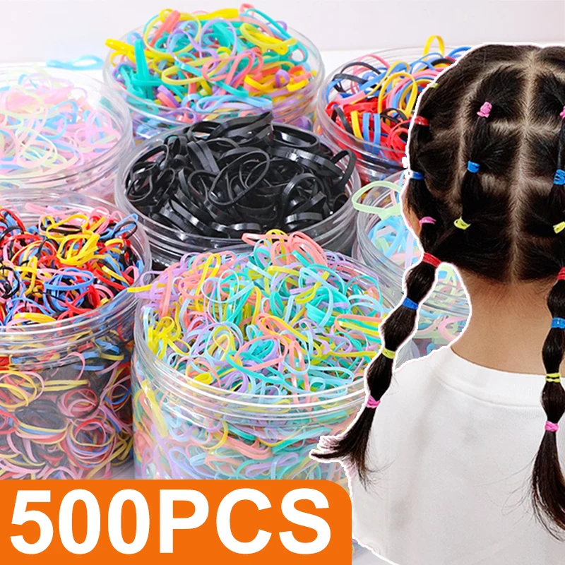 

500PCS Colourful Rubber Ring Disposable Elastic Hair Bands Ponytail Holder Rubber Band Scrunchies Kids Fashion Hair Accessories
