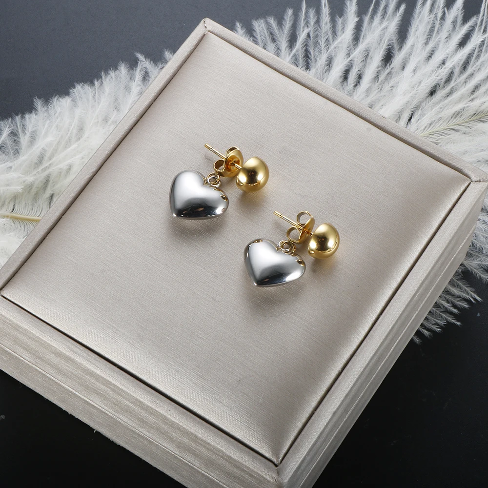 

Bicolor Love Heart Drop Earrings for Women Girl Stainless Steel 18 K Gold Plated Jewelry Fashion Cute Romantic Minimalism Gift