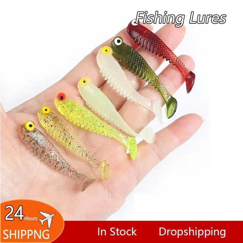 

10 шт./лот рыболовная Мягкая приманка воблеры искусственная силиконовая приманка 55 мм 1,5 г с 3D глазами для окуня щуки Рыболовная Снасть светя...