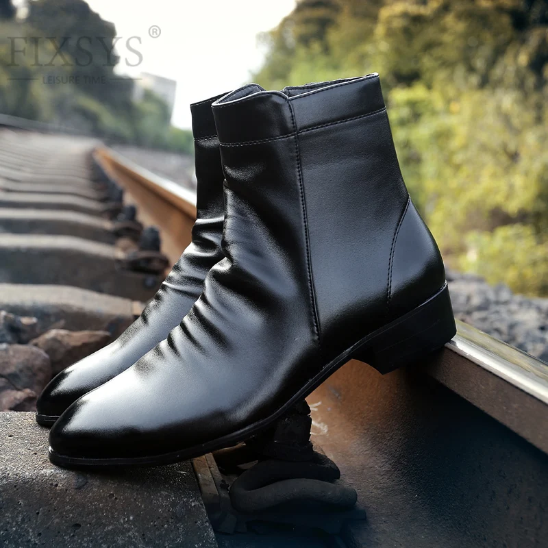 

Модные кожаные мужские ботильоны FIXSYS с высоким верхом, костюмная обувь, черные классические ботинки, демисезонные мужские ботинки мартинсы...