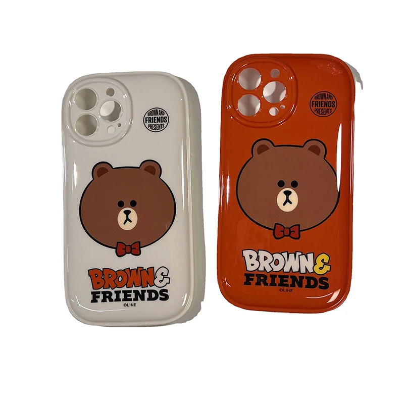 Галстук-бабочка Line Friends с коричневым медведем для Apple 13Pro мультяшный iPhone 11 защита от падения 12Promax чехол для телефона 14 оранжевый и молочный