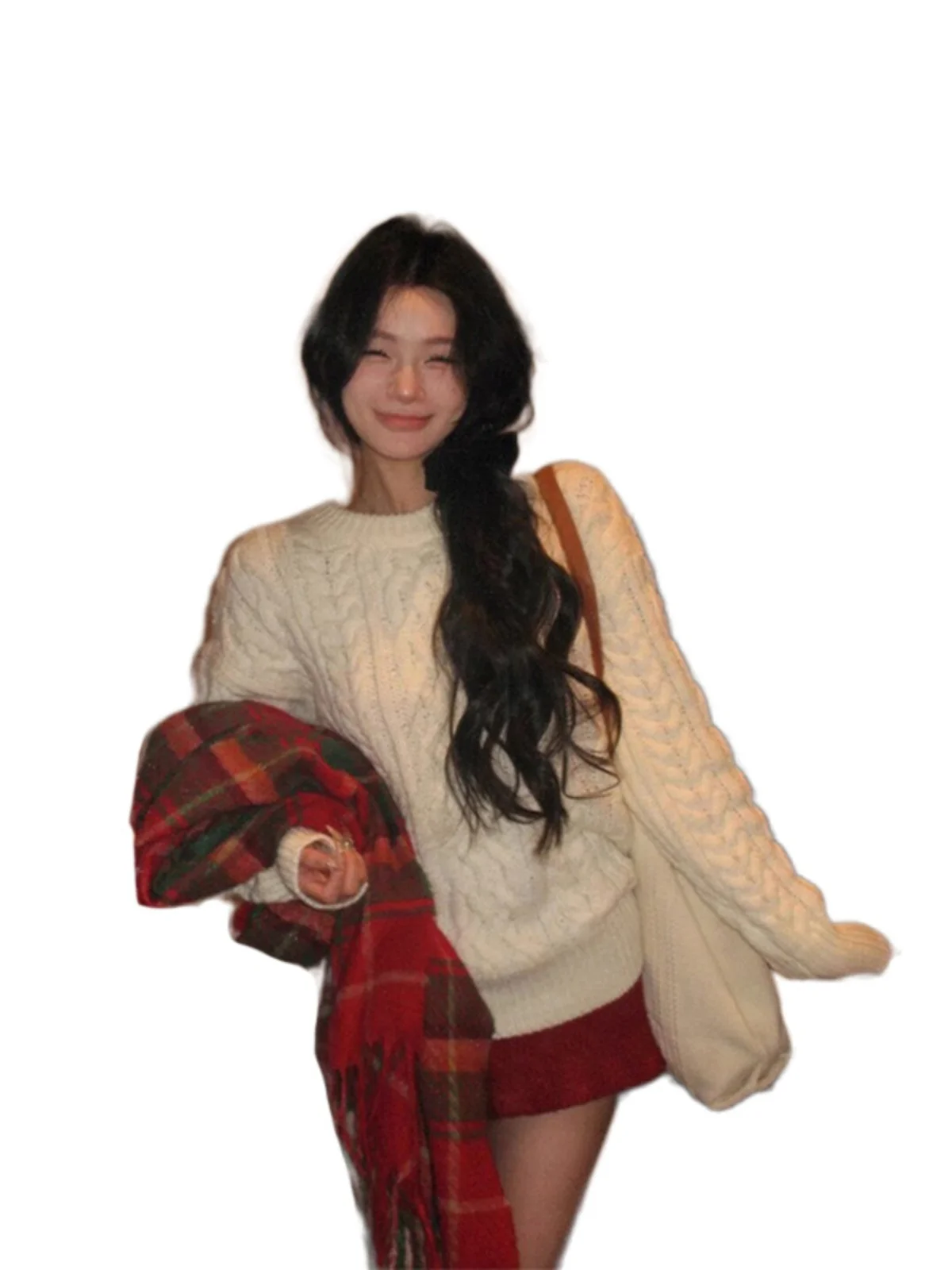 Белый свитер с закруткой женский осенне-зимний утолщенный дизайн круглым