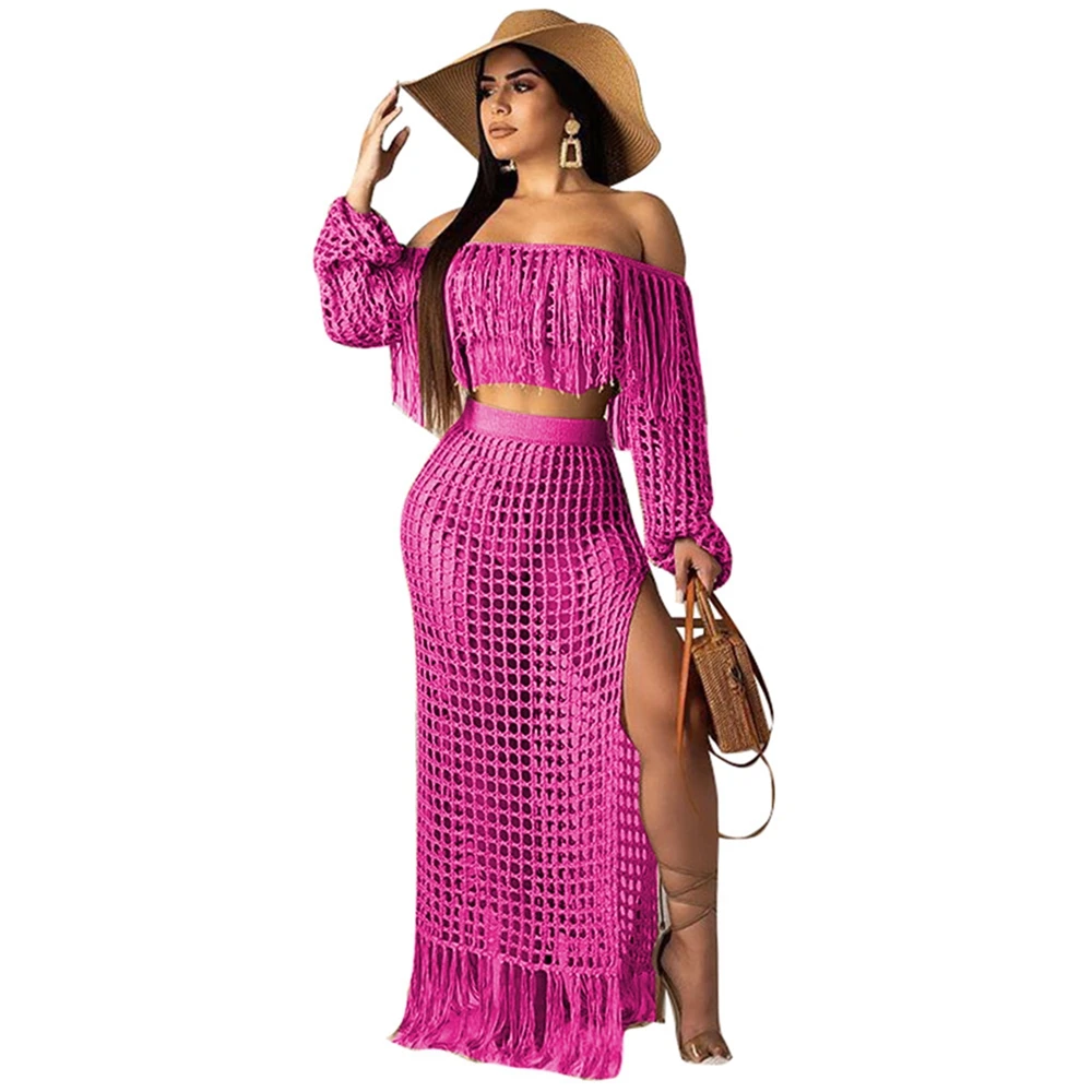 

DEARIRIS Women Summer Sexy 2 Piece Beach Outfits Mesh Fringe Bikini Beach Dress
