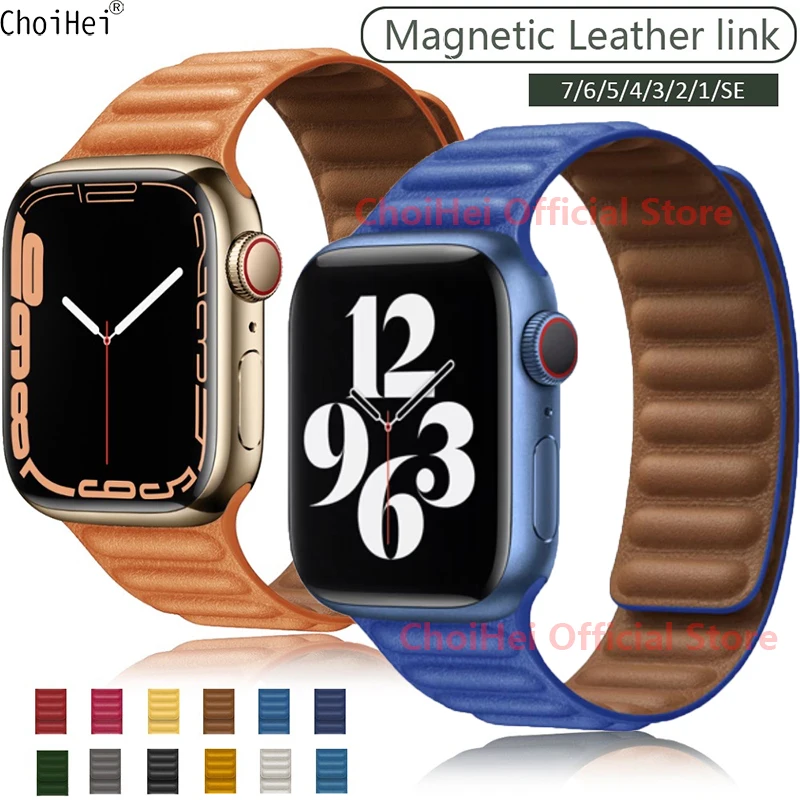

Klein Blue Leather Link For Apple Watch Band 41mm 45mm 40/42/44/38mm Original Magnetic Bracelet iWatch Series 7 6 5 SE 4 3 Strap
