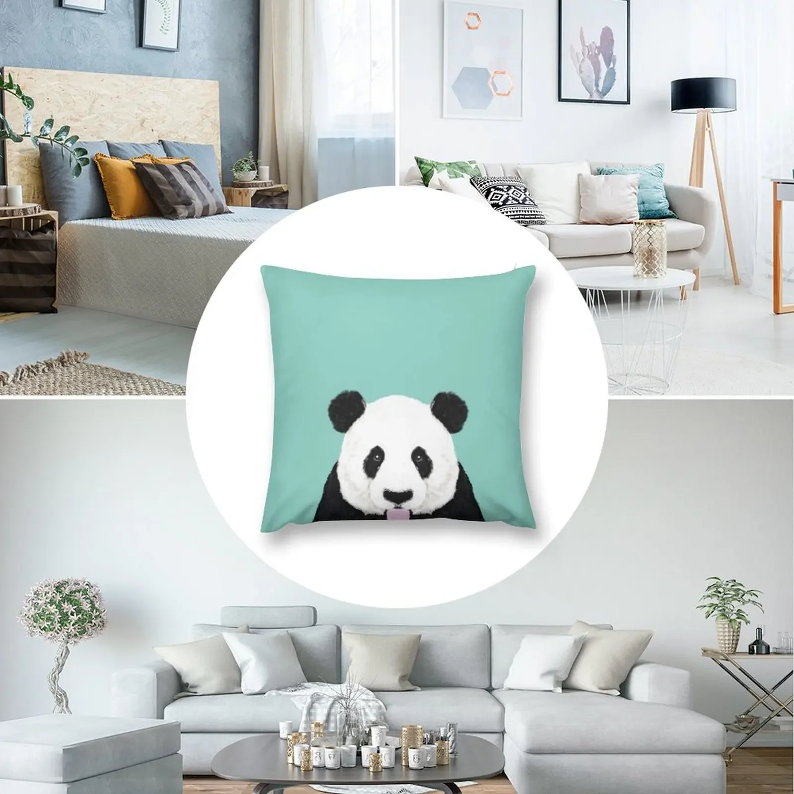 Панда - мята милый черно-белый портрет животного дизайн иллюстрация мобильный