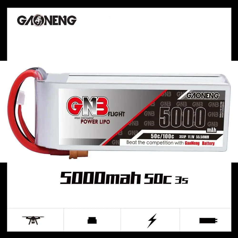 

Gaoneng GNB 5000mAh 11.1V 3S 50C/100C Lipo Battery With XT60 XT90 T Plug For FPV Drone RC Helicopter Car Boat RC Parts