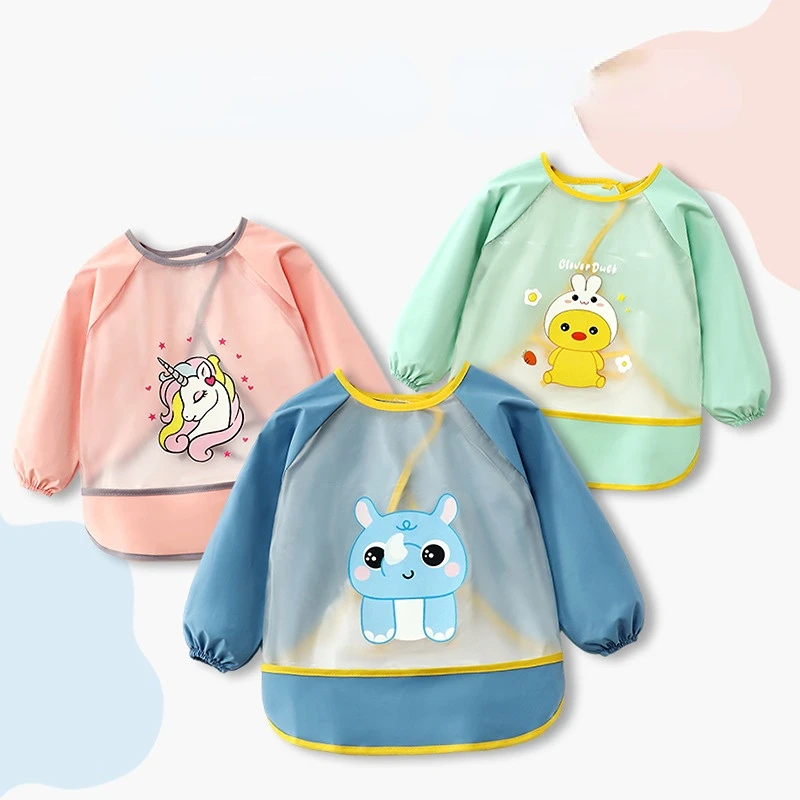 

Детские нагрудники для кормления, летние детские нагрудники с мультяшным принтом, Новые водонепроницаемые грязеотталкивающие фартуки из ТПУ с длинными рукавами для девочек