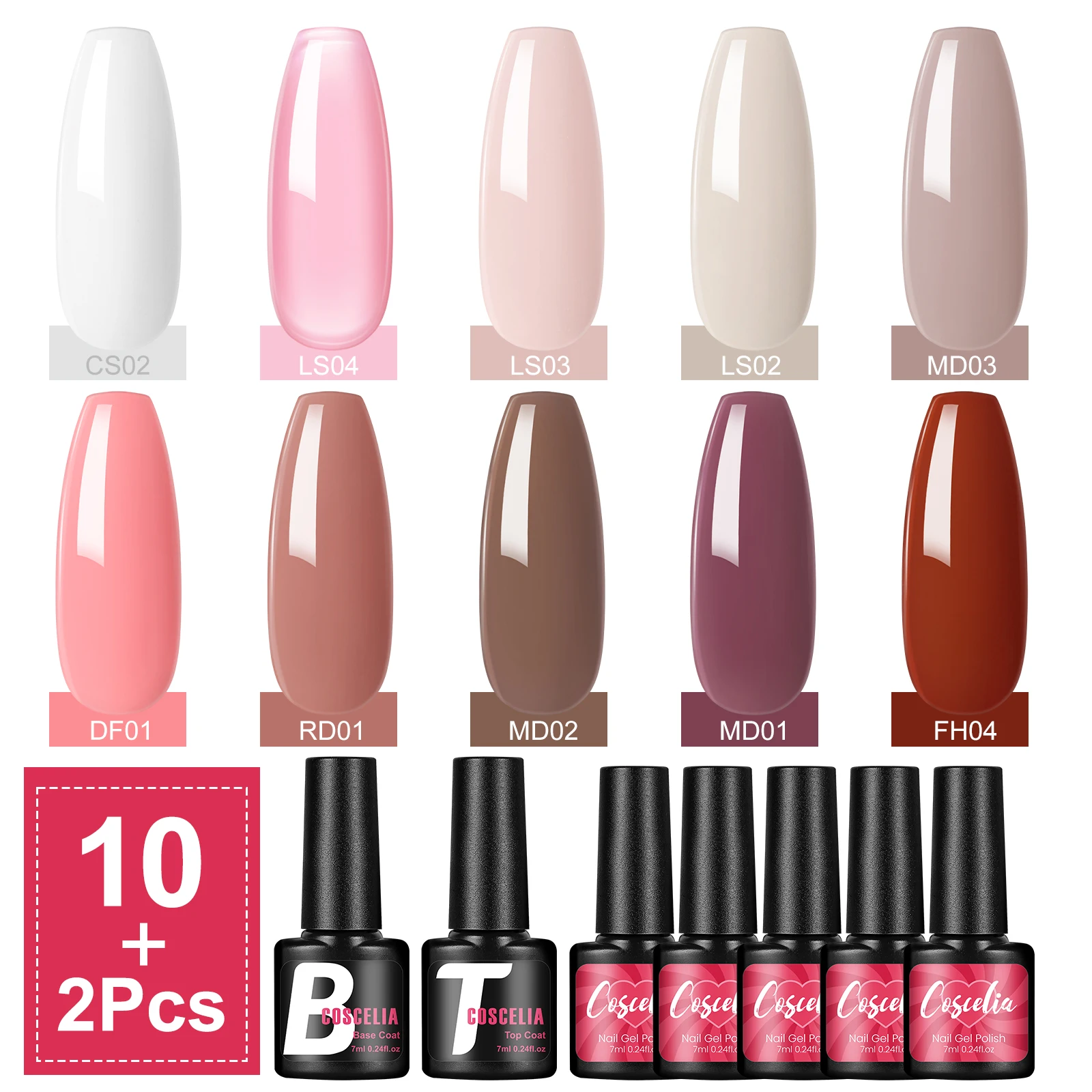 Набор Гель-лаков Для Ногтей Coscelia 10 Цветов С Базой И Верхним Покрытием