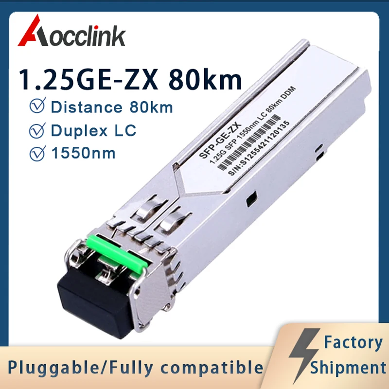 Фото Оптический трансивер 1.25GE ZX 1550 нм 80 км 1G 1000BASE SFP; одномодовый LC для TP-Link, Mikrotik, Intel №1