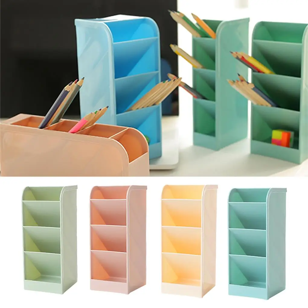 

2019 Stationery Storage Box 4 Grids Solid Plastic Pen Organizer Sundries Basket Multi-functional Box Home Office Accessories New