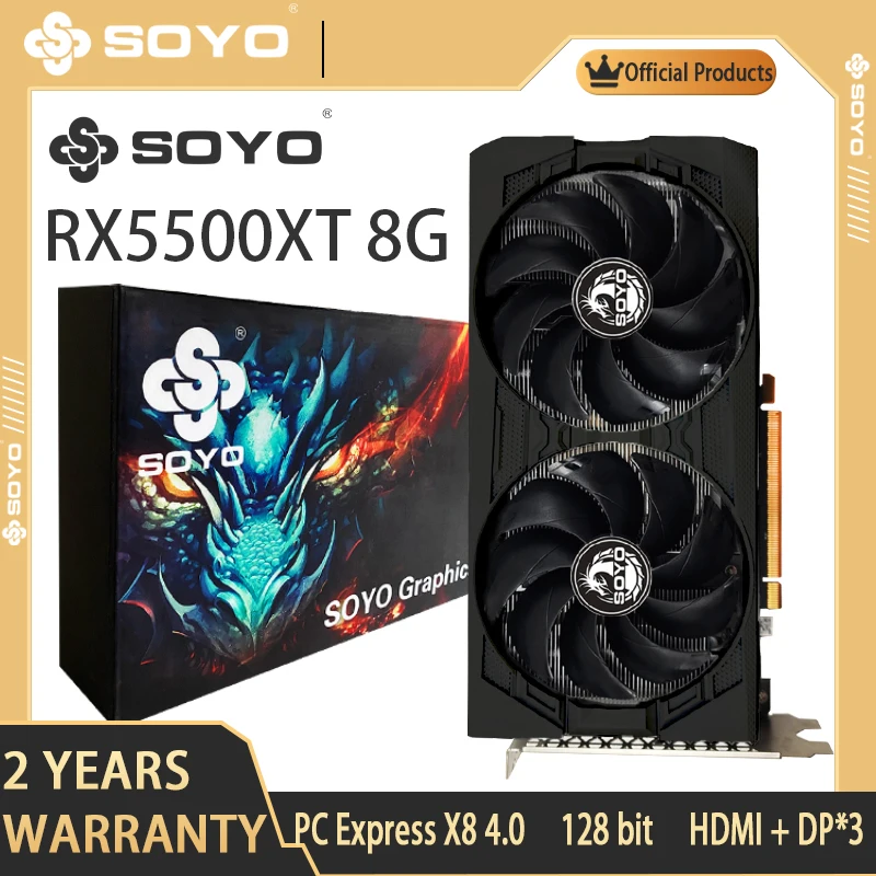 

SOYO Graphics Card AMD Radeon RX5500XT 8GB Gaming GPU GDDR6 Memory 128Bit PCI Express 4.0 ×8 for Desktop Computer Video Card