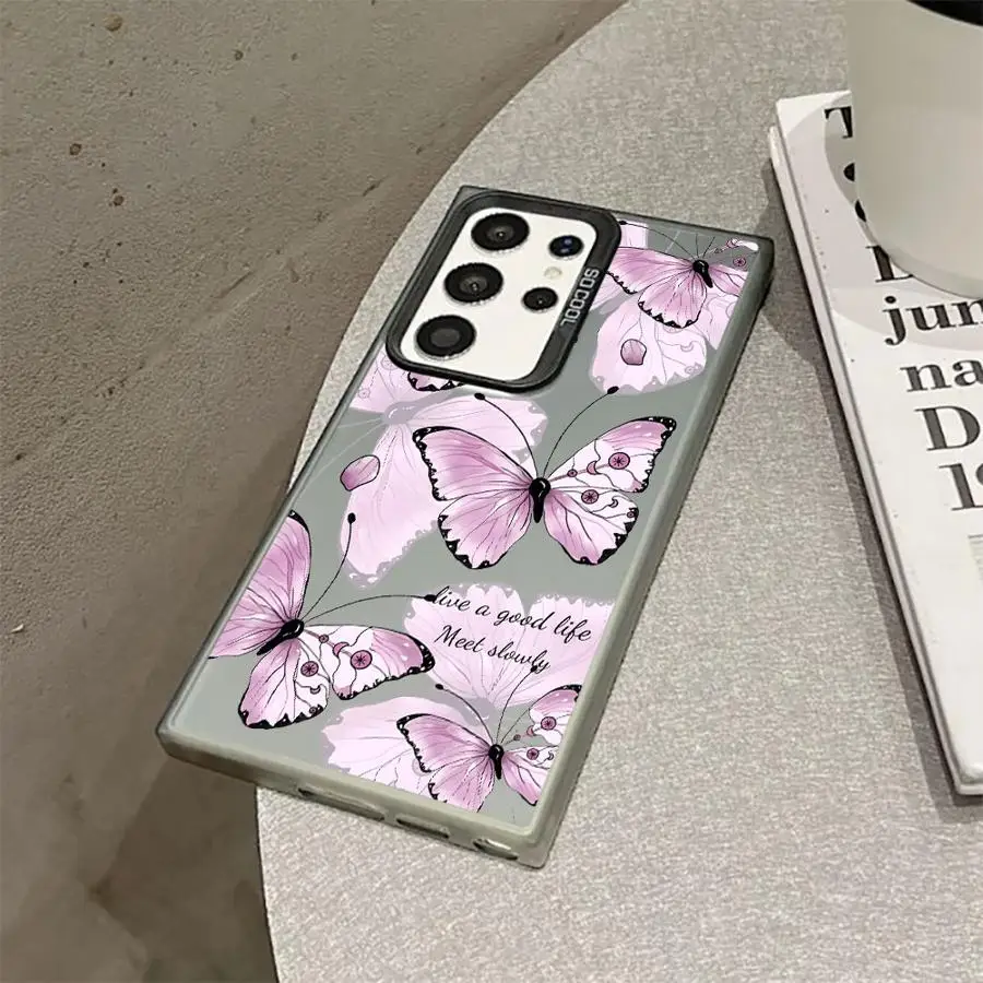 Shockproof Case for Samsung Galaxy S23 S24 S22 Ultra S20 FE S21 Plus Note 20 Hard Shell Phone Cover Pink And Purple Butterfly