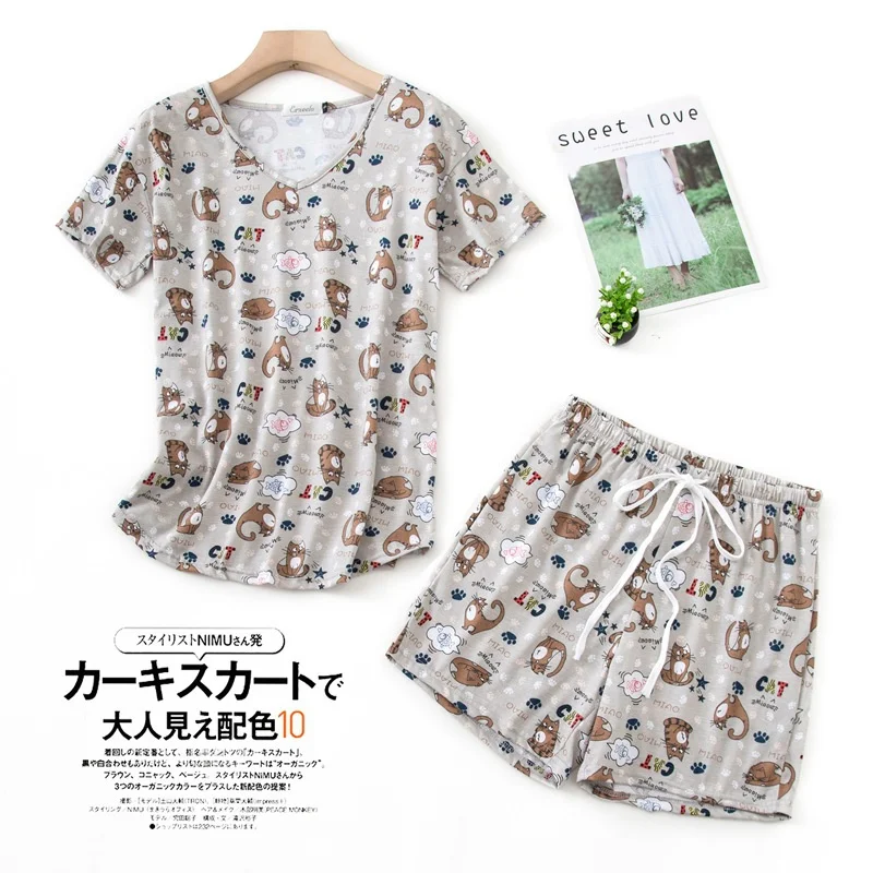 Summer Pajamas Set Short Sleeve T-shirt Shorts 2Piece/Set Sexy Cartoon Pyjama Big Size Mom Homewear Cozy Plus Sleepwear